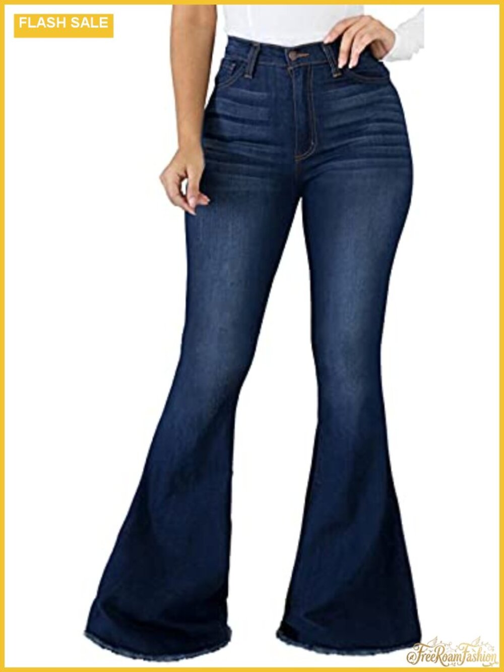 High Waist Ripped Flared Bell Bottom Jeans Women Denim Pants Palazzo